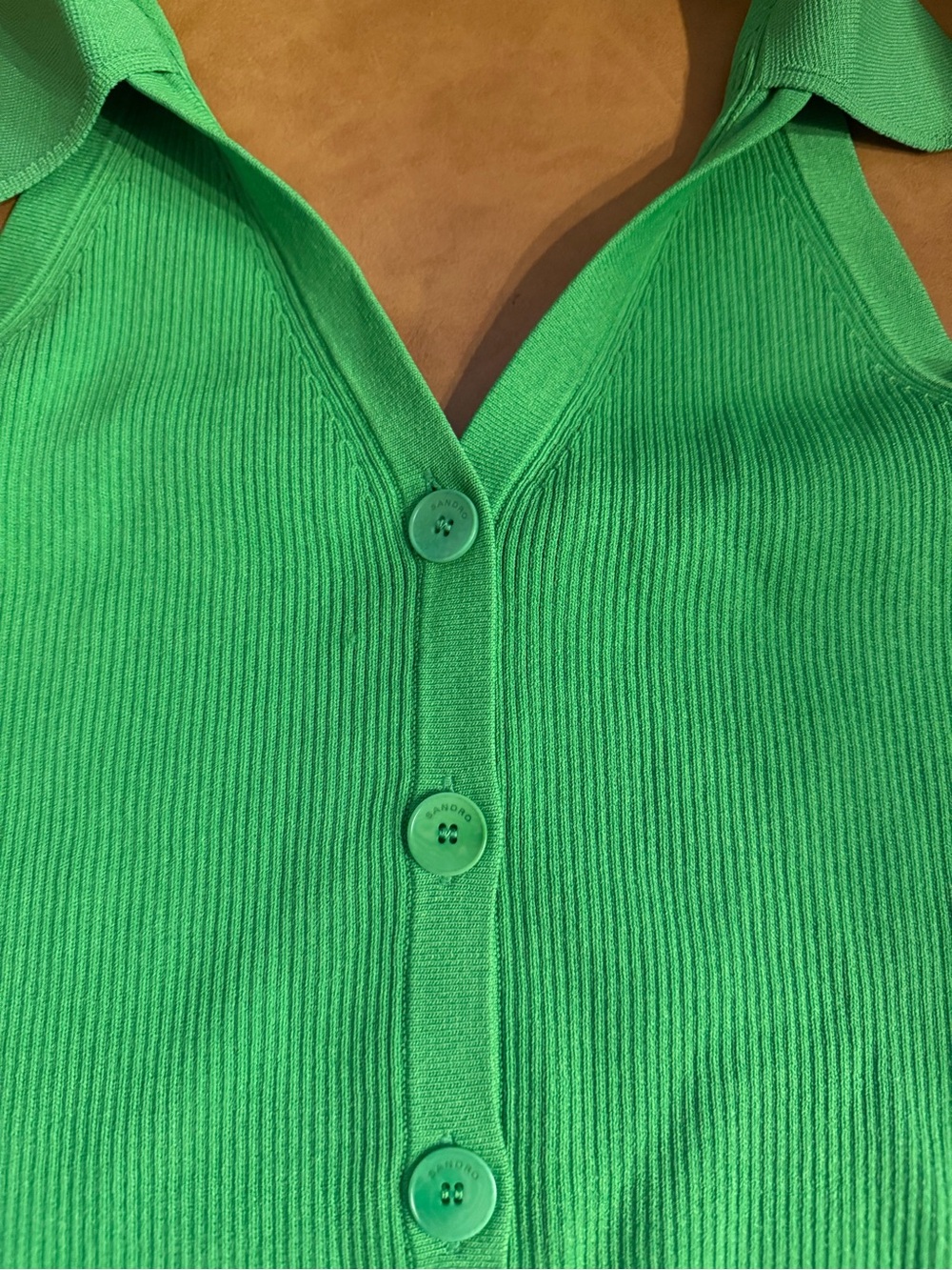 Green Ribbed Halter Tank Top with Buttons - Picture 2 of 4